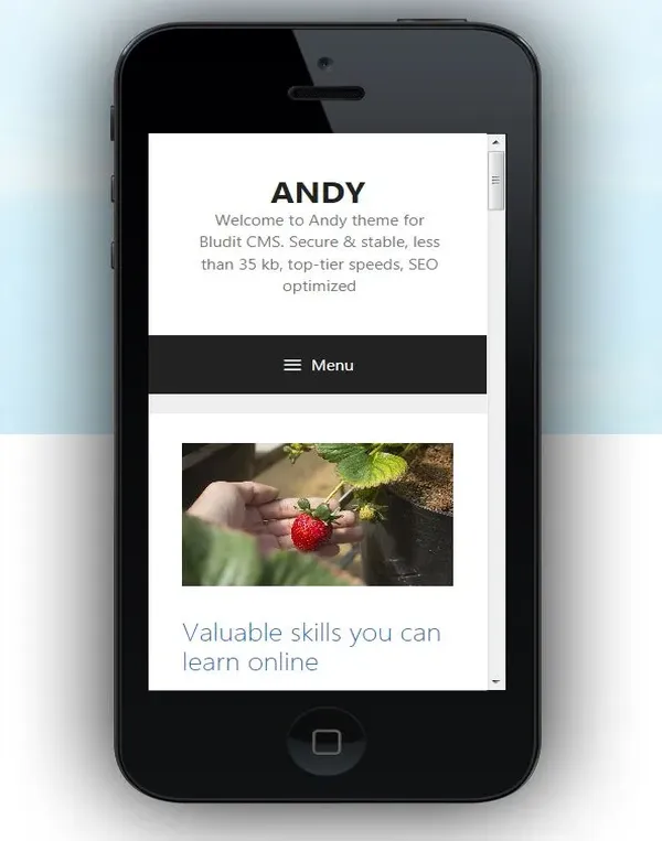 Andy theme screenshot showing a clean, minimal blog layout